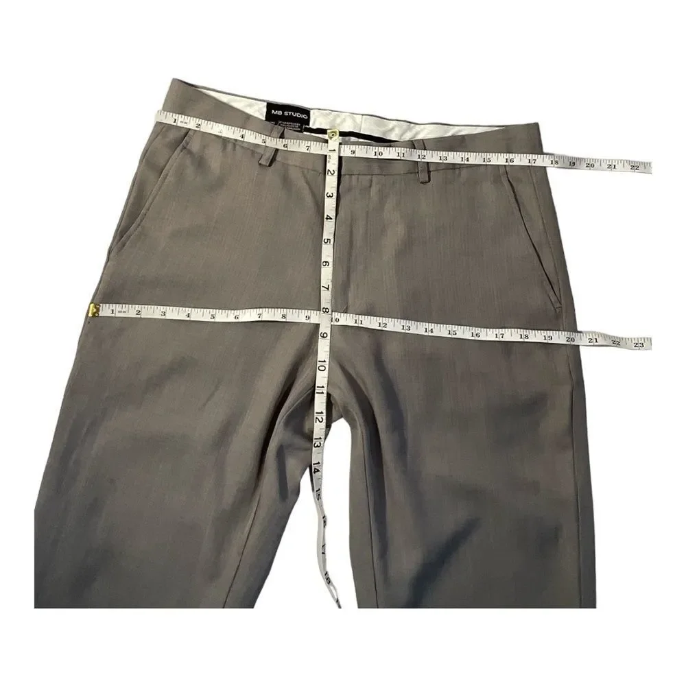 MB STUDIO GRAY POLYESTER FLAT FRONT MEN'S SLIM FIT 34X 32 DRESS PANTS